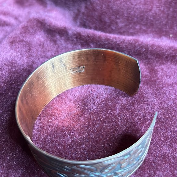 VINTAGE FLORAL PATTERN GENUINE COPPER CUFF BANGLE BRACELET - Picture 3 of 3